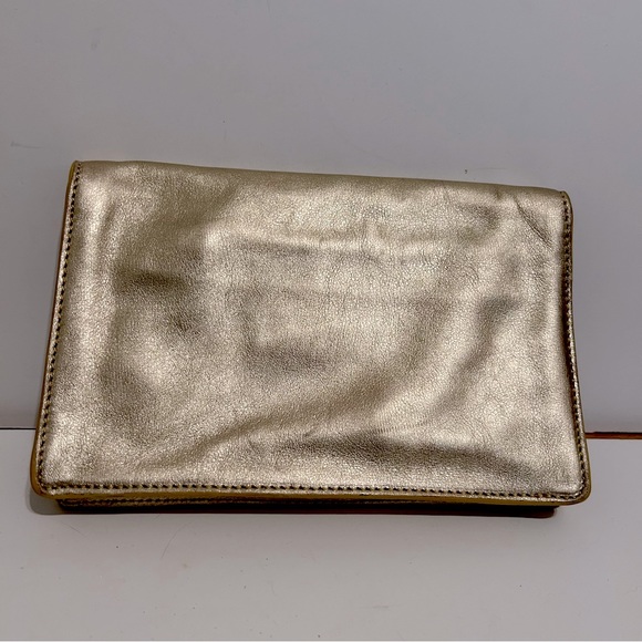 Jonathan Adler Gold Leather Clutch Wristlet with Metal Birds - Picture 2 of 14